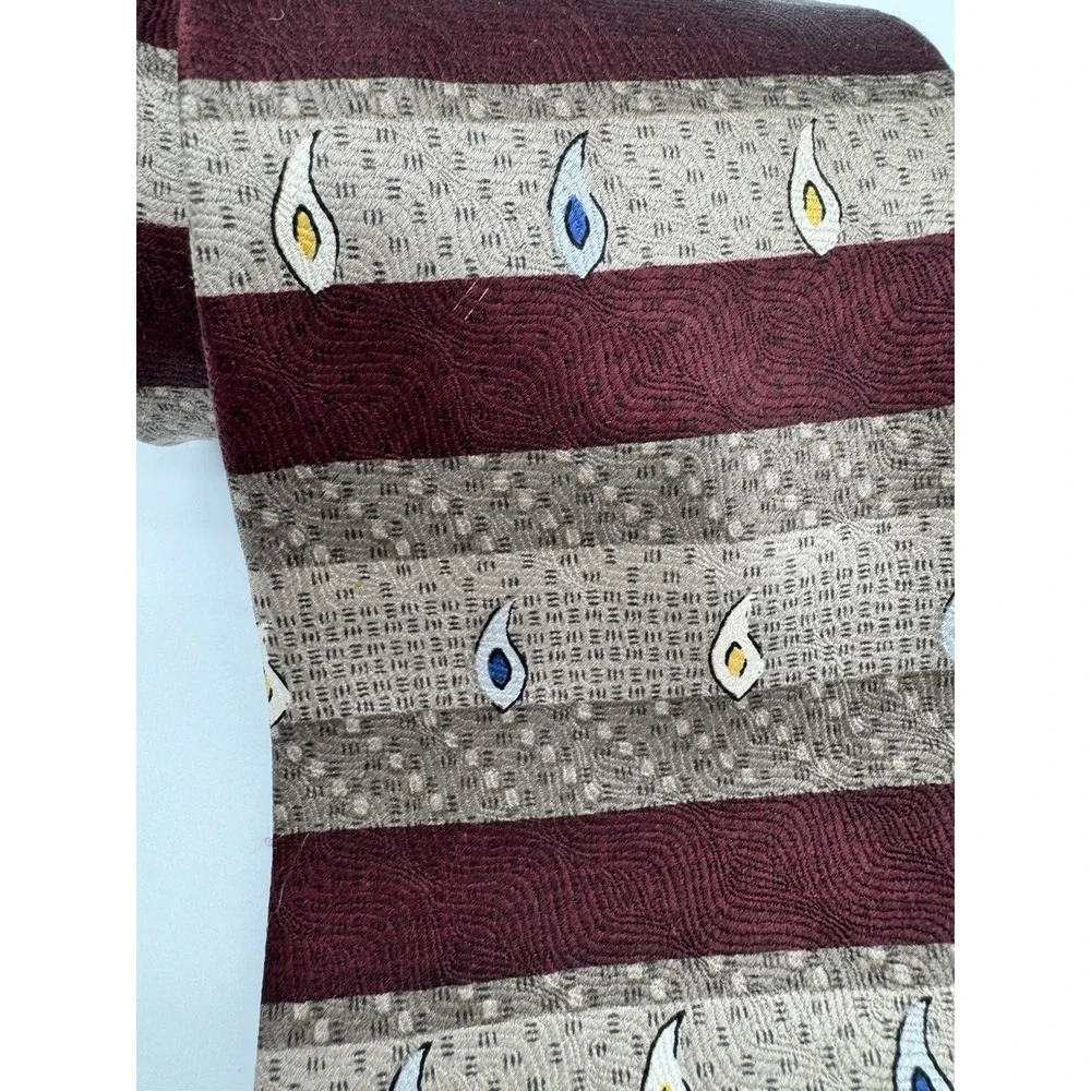 JRR Factory Direct Apparel Silk Tie Burgundy Tan Geometric Stripe Necktie‎